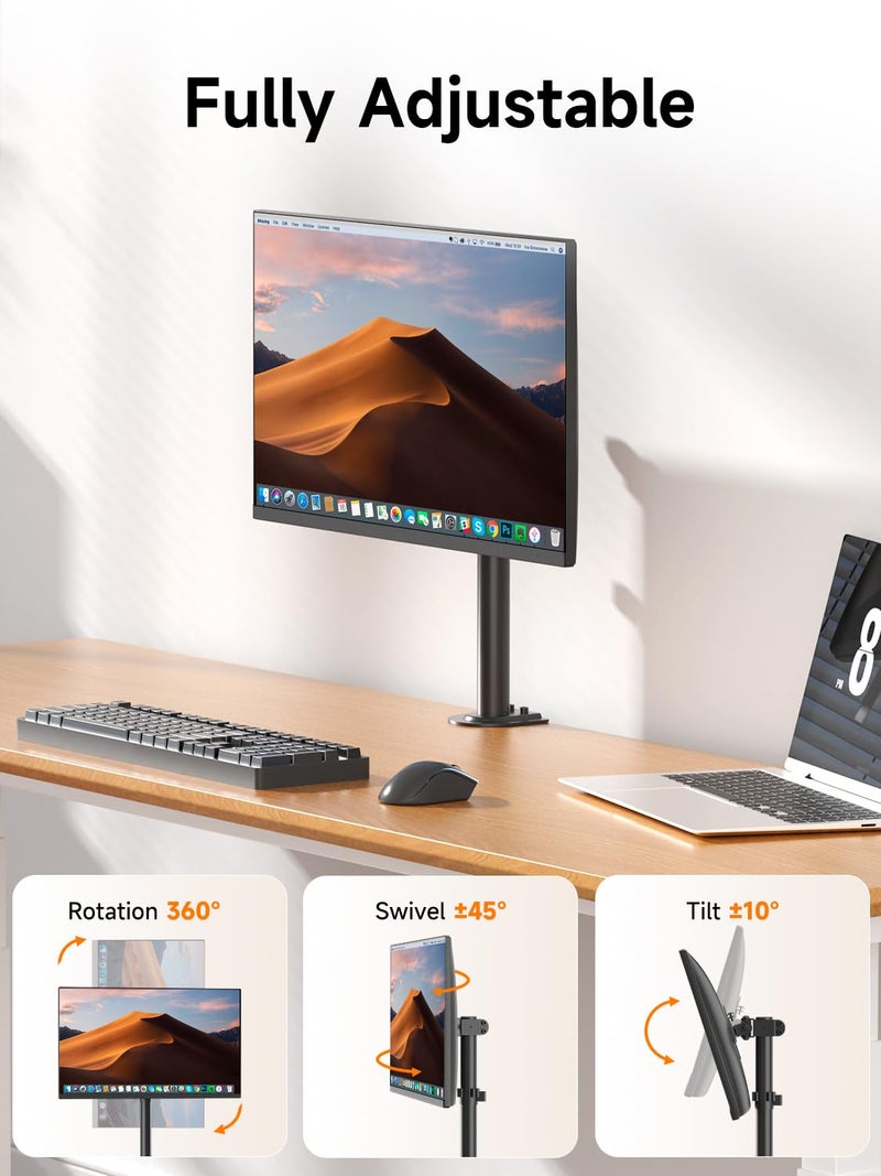Bracwiser Single Fully Adjustable Monitor Arm Stand Mount Fits One Screen 13-32 inch 22lbs for Monitor Computer Screen 13 15 17 19 20 22 23 24 26 27 30 32 inch VESA 75 100 (MD7401) - Image 4